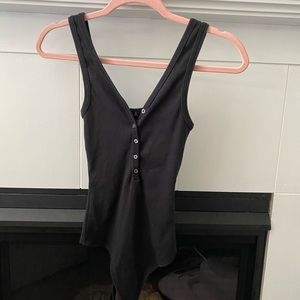 Black Ribbed Button Bodysuit